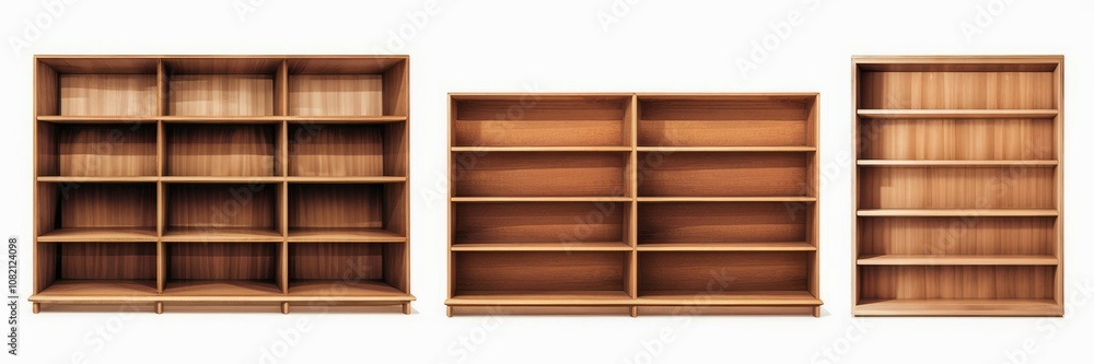 Three Empty Bookshelves in a Row