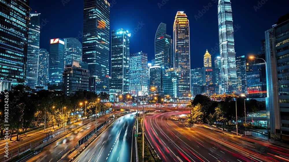 Nightlife in Hong Kong: Vibrant Cityscape with Light Trails Nightlife in Hong Kong: Vibrant Cityscape with Light Trails
