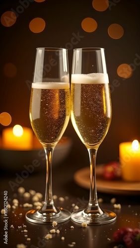 Close-up of champagne glasses