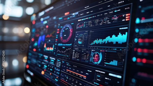 dynamic APM visualization dashboard displays layered data analytics, featuring graphs, charts, and metrics for performance monitoring. interface is sleek and modern, enhancing user experience