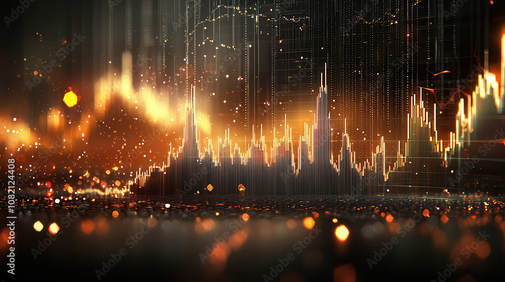 Fototapeta premium Dynamic financial data visualization with glowing graphs and lights