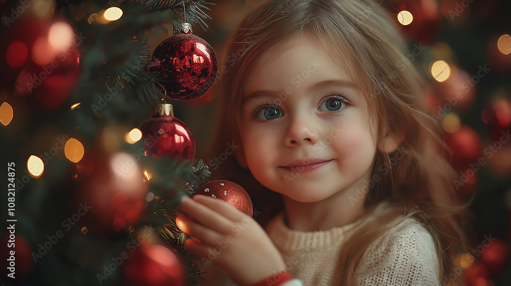 Girl playing in the room with a Christmas tree, Happy Christmas! Child three years old girl waiting for christmas Girl playing in the room with a Christmas tree, Happy Christmas! Child three years old girl waiting for christmas