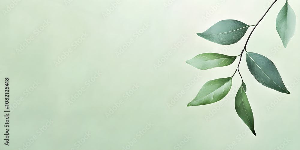 A simple leaf design in soft green tones evokes tranquility and freshness with its elegant arrangement against a muted background A simple leaf design in soft green tones evokes tranquility and freshness with its elegant arrangement against a muted background
