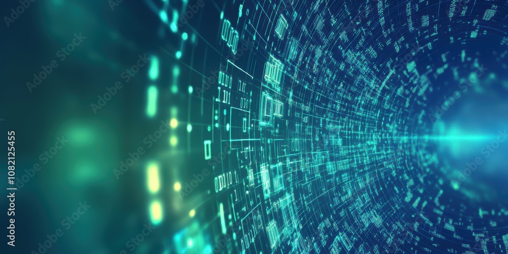 Digital background for tech processes, neural networks, blue and green colors Digital background for tech processes, neural networks, blue and green colors