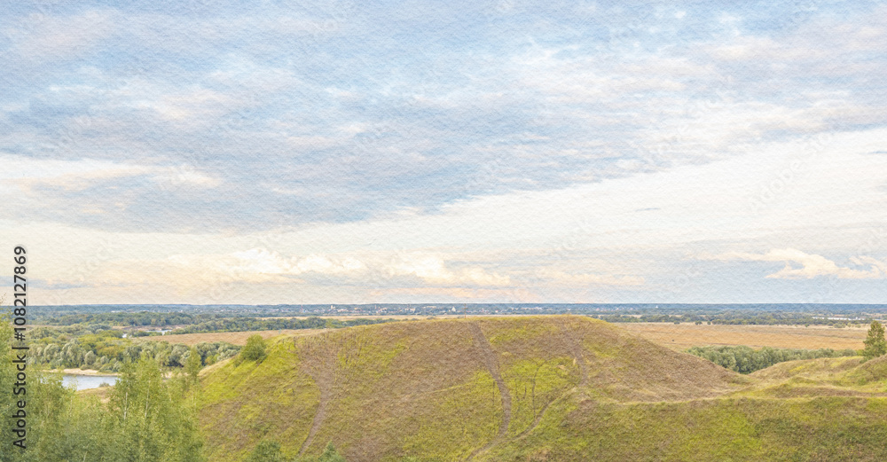 Naklejka premium Beautiful landscape with a hill and a valley