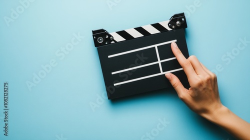 Wallpaper Mural A hand holding a black clapperboard with white stripes, pointing to the blank slate. Torontodigital.ca