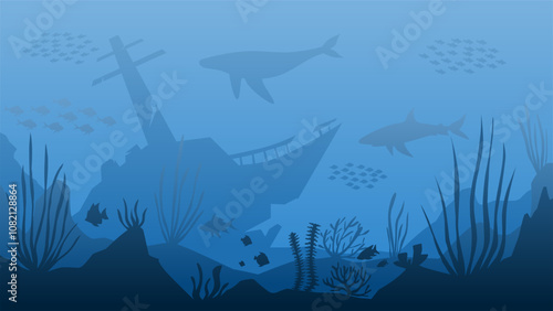 Landscape illustration of shipwreck in the sea