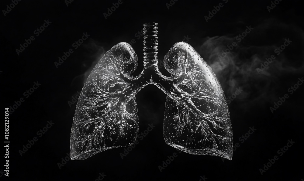 A digital representation of lungs with smoke, symbolizing air pollution and respiratory health. A digital representation of lungs with smoke, symbolizing air pollution and respiratory health.