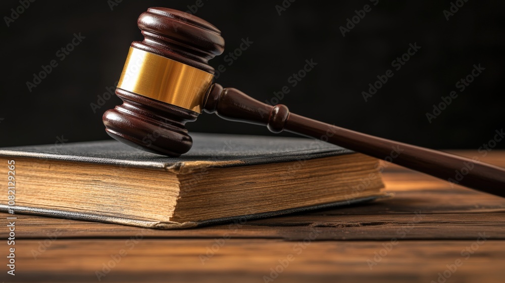 Gavel Resting on a Law Book on a Wooden Table Gavel Resting on a Law Book on a Wooden Table