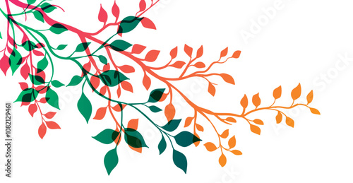 Branches with leaves. Isolated colorful silhouette. Vector decoration element.