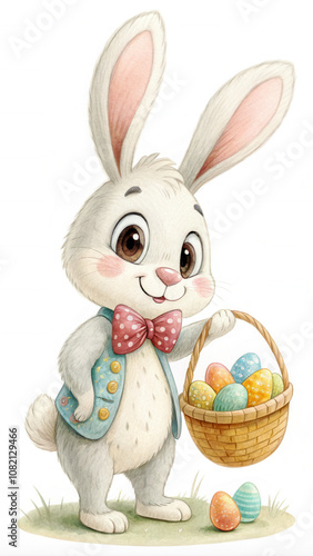 Happy easter bunny with easter basket photo