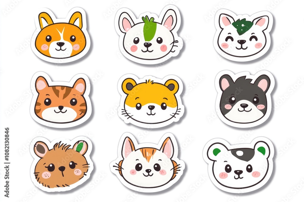 Set of colorful stickers featuring diverse wildlife, ideal for scrapbooking or crafts Set of colorful stickers featuring diverse wildlife, ideal for scrapbooking or crafts