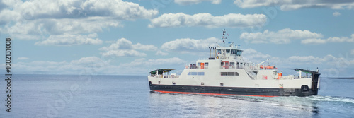 Ferry ship arriving at Scottish town of Wemyss Bay photo