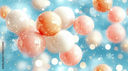 Vibrant floating spheres on a glittery background: colorful abstract design