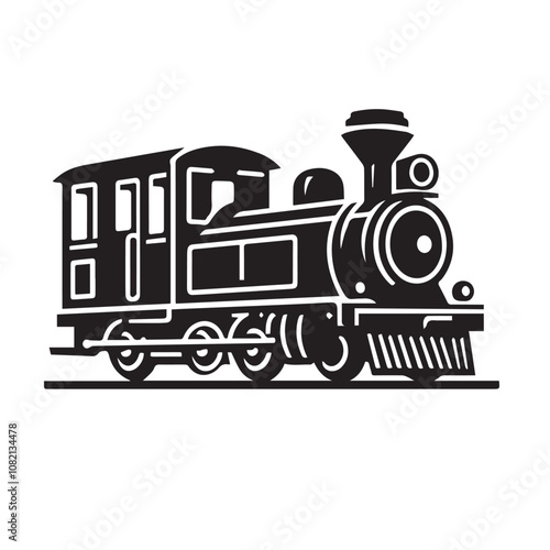Train silhouette vector design. Vintage train illustration black and white.