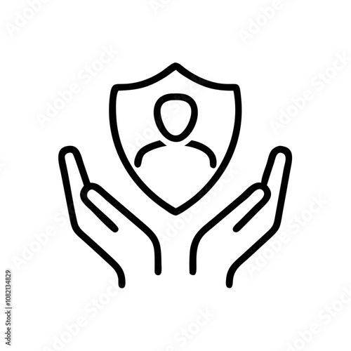 Safe space icon featuring hands holding a shield with a person symbol representing protection and support
