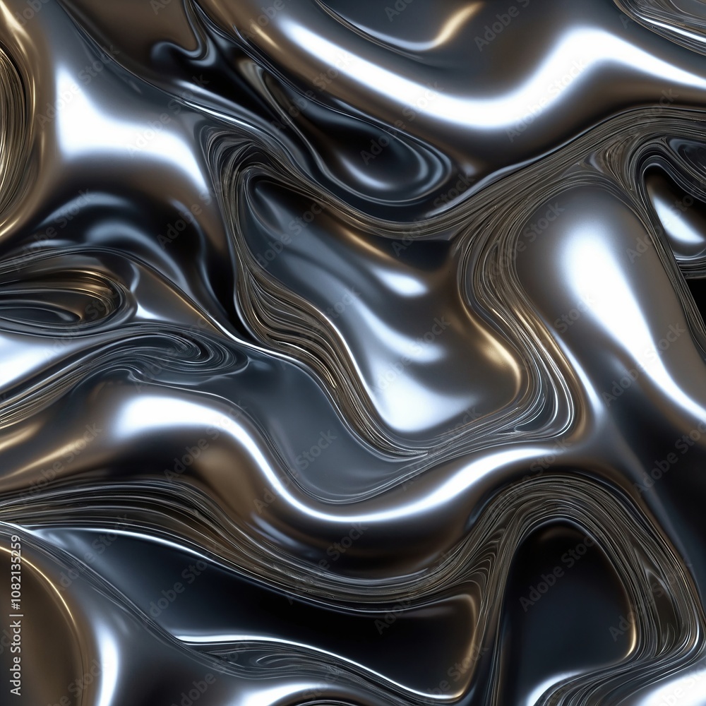 Obraz premium Close up texture of liquid shiny metal in silver gray color with highlights and shimmers. Liquid metallic texture, backdrop for web promotion. Generative AI 3d rendering illustration imitation