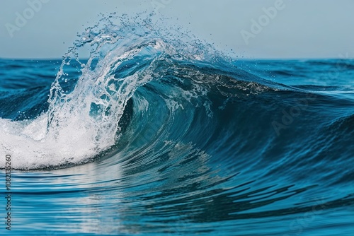 Freeform Surf Wave Ripples on Cobalt Water Surface with Bubbles and Splashes