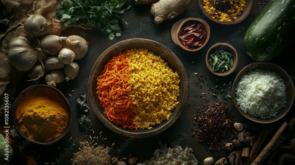 Top view of indian vegetable food or meal. indian food. Ultra realistic. Photorealistic hypermaximalist advertising photography hyper realistic fine detail Top view of indian vegetable food or meal. indian food. Ultra realistic. Photorealistic hypermaximalist advertising photography hyper realistic fine detail