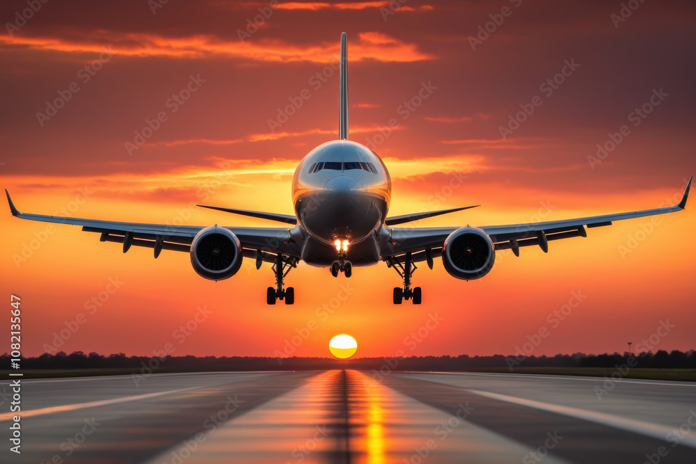 Fototapeta premium front view of photorealistic passenger plane landing