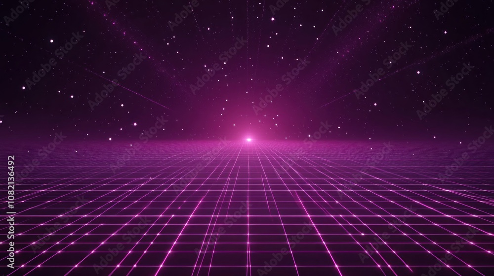 Vibrant and Futuristic Digital Space with Grids and Stars Depicting a Cosmic View of an Expansive Universe in Shades of Purple and Pink Vibrant and Futuristic Digital Space with Grids and Stars Depicting a Cosmic View of an Expansive Universe in Shades of Purple and Pink