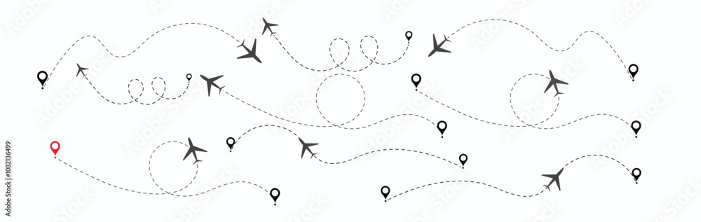 Airplane Plane Dotted Line. plane routes dotted paths aircraft travel route start point Flight route with start point and dash line trace for plane isolated vector illustration 1 Airplane Plane Dotted Line. plane routes dotted paths aircraft travel route start point Flight route with start point and dash line trace for plane isolated vector illustration 1