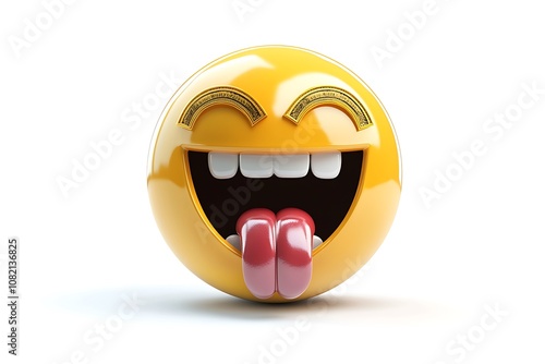 3D Style Emoji with Money-Mouth Face and Dollar Symbols isolated on transparent. PNG. photo