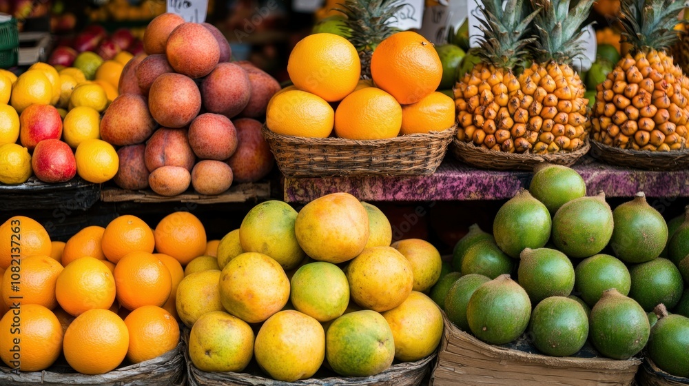 A Colorful Display of Fresh Fruit at a Market Stall A Colorful Display of Fresh Fruit at a Market Stall