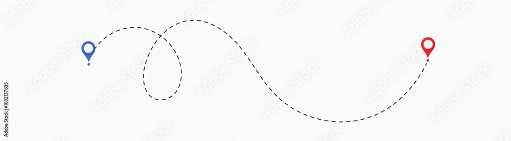 Dot line path route travel banner illustration with location map pin icon. Route location icon two pin sign and dotted line. 13 Dot line path route travel banner illustration with location map pin icon. Route location icon two pin sign and dotted line. 13