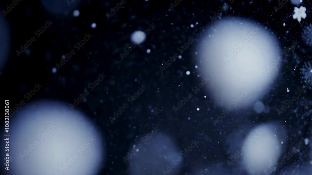 Close-up of Falling Snowflakes on Black Background Close-up of Falling Snowflakes on Black Background