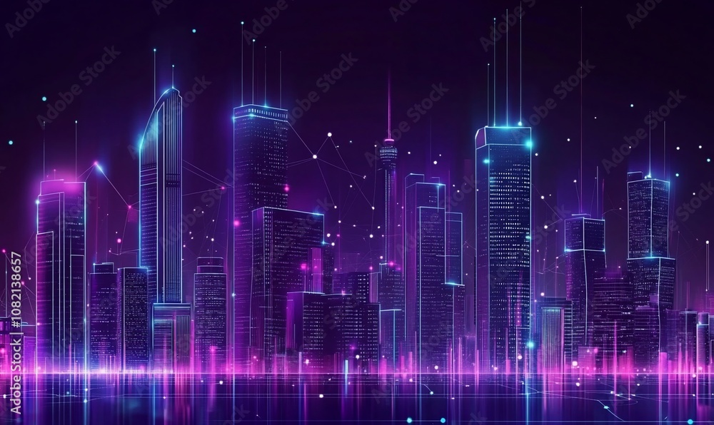 A neon-lit cityscape with a futuristic feel, showcasing the interconnectedness of technology in a modern metropolis. A neon-lit cityscape with a futuristic feel, showcasing the interconnectedness of technology in a modern metropolis.