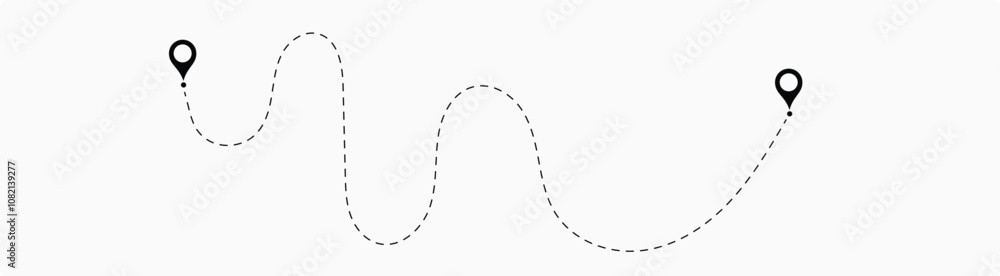 Dot line path route travel banner illustration with location map pin icon. Route location icon two pin sign and dotted line. 10 Dot line path route travel banner illustration with location map pin icon. Route location icon two pin sign and dotted line. 10