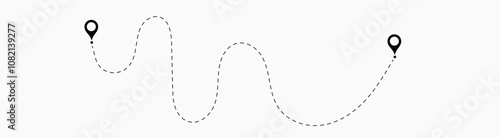 Dot line path route travel banner illustration with location map pin icon.  Route location icon two pin sign and dotted line. 10
