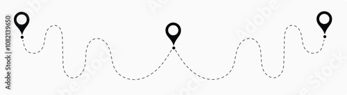 Dot line path route travel banner illustration with location map pin icon.  Route location icon two pin sign and dotted line. 9