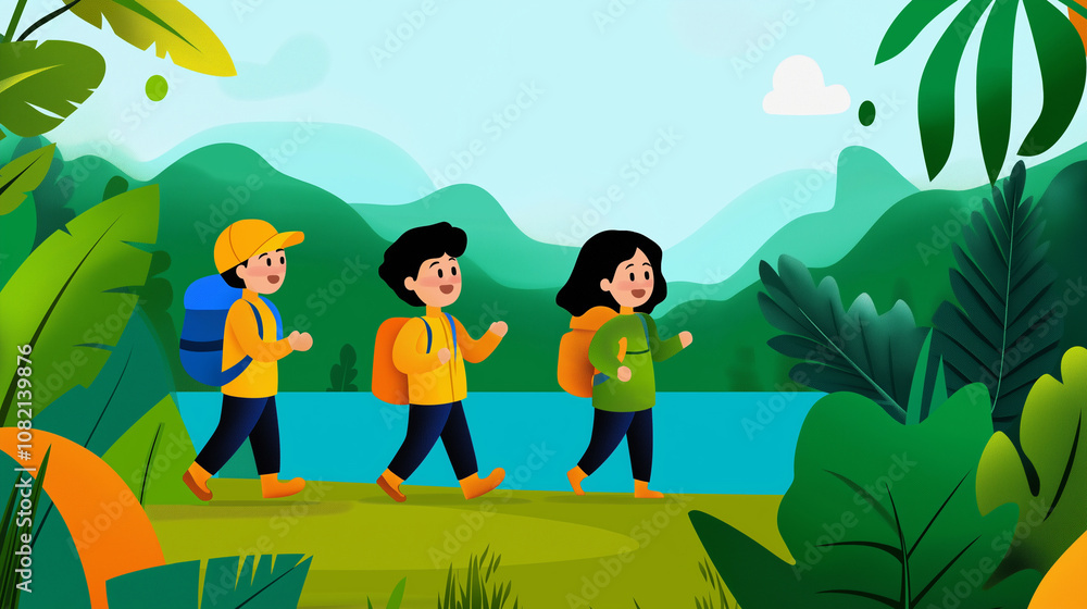 a 2D cartoon of nature engaging in an activity relevant to the theme of nature a 2D cartoon of nature engaging in an activity relevant to the theme of nature