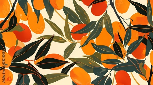 Retro colorful persimmon tree pattern illustration poster background