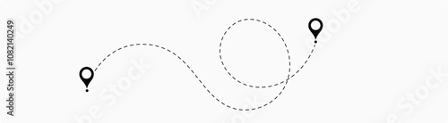 Dot line path route travel banner illustration with location map pin icon.  Route location icon two pin sign and dotted line. 8