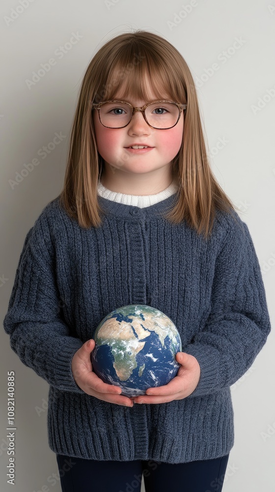 A young girl with special needs gently cradles the Earth in her hands, radiating hope and connection against a simple white backdrop A young girl with special needs gently cradles the Earth in her hands, radiating hope and connection against a simple white backdrop