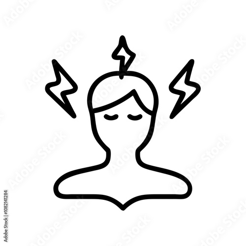 Stress relief icon showing a person with a calm expression and lightning symbols