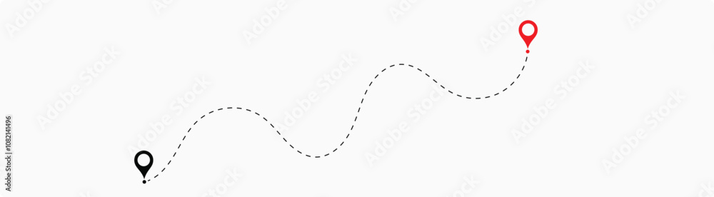 Dot line path route travel banner illustration with location map pin icon. Route location icon two pin sign and dotted line. 5 Dot line path route travel banner illustration with location map pin icon. Route location icon two pin sign and dotted line. 5