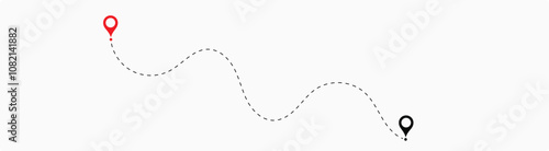 Dot line path route travel banner illustration with location map pin icon.  Route location icon two pin sign and dotted line. 4