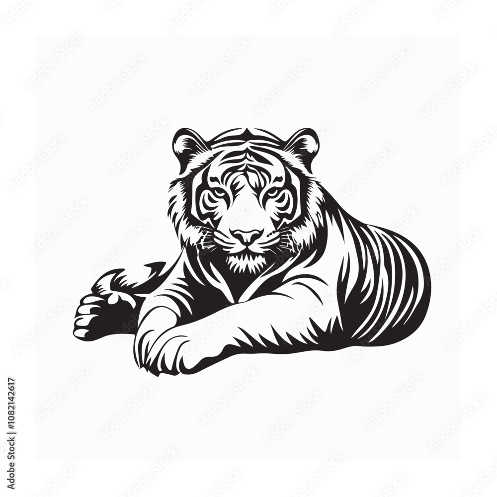 Tiger Laying Down image vector isolated on white background. Tiger Laying Down image vector isolated on white background.