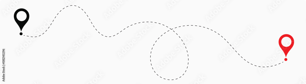 Dot line path route travel banner illustration with location map pin icon. Route location icon two pin sign and dotted line. 1 Dot line path route travel banner illustration with location map pin icon. Route location icon two pin sign and dotted line. 1