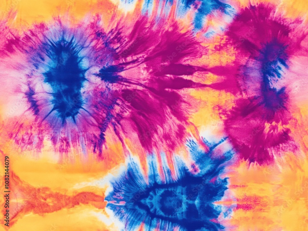 Fototapeta premium Vibrant Tie-Dye Patterns with Bold Colors Creating an Artistic and Abstract Background for Creative Projects and Designs in Warm and Cool Tones