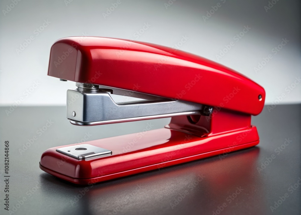 Closeup of a Vibrant Red Stapler on a Simple Background for Business Office and Administrative Concepts, Ideal for Modern Office Design and Creative Projects Closeup of a Vibrant Red Stapler on a Simple Background for Business Office and Administrative Concepts, Ideal for Modern Office Design and Creative Projects