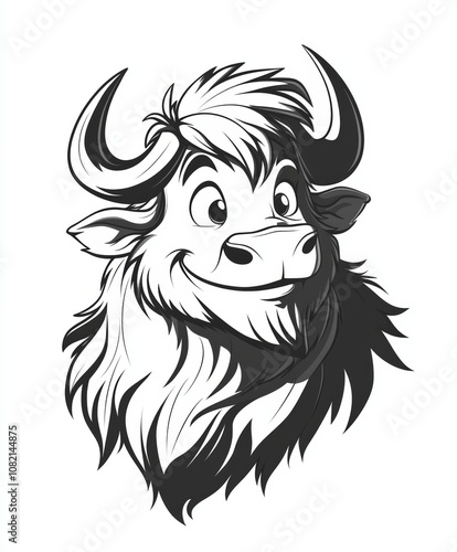 A modern black outline illustration of a yak for kids to color