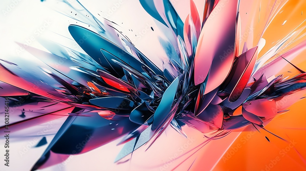 Obraz premium Abstract 3D rendering of colorful, sharp, geometric shapes in a dynamic composition.