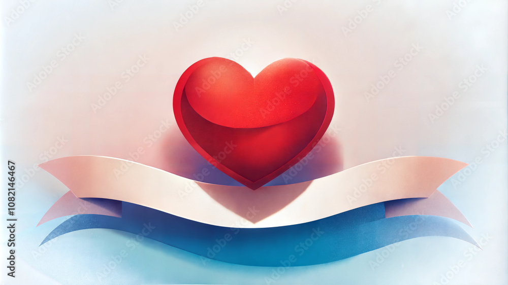 Bold red heart paper cutout on a smooth gradient background with a flowing ribbon, Valentine's Day, the concept of love and romance, with grain noise, copy spaceeffect
Bold red heart paper cutout on a smooth gradient background with a flowing ribbon, Valentine's Day, the concept of love and romance, with grain noise, copy spaceeffect