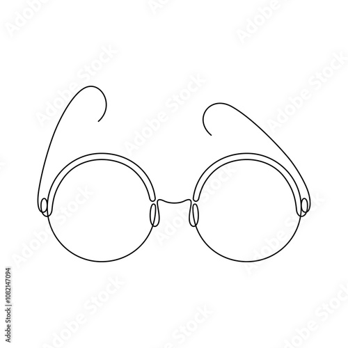 Glasses for improving vision, sunglasses drawn with continuous line in minimalism abstract style, editable vector contour.