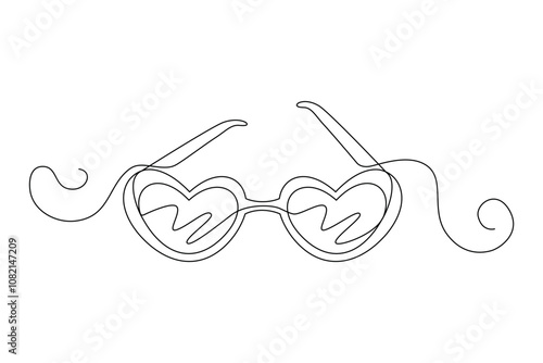Glasses for improving vision, sunglasses drawn with continuous line in minimalism abstract style, editable vector contour.